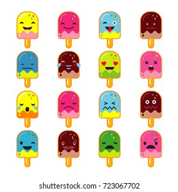 Set Emotions Popsicle. Vector style smile icons. 