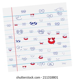 Set of Emotions vector cartoon on paper