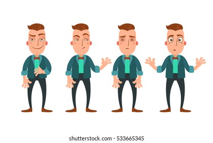 Set of emotions. Vector hipster character in various action. Cartoon design.