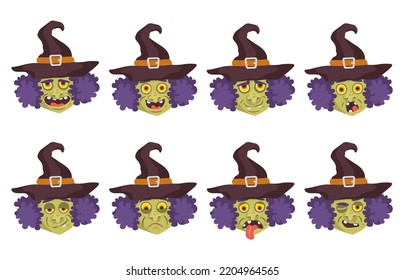 Set of emotions of the witch Halloween vector