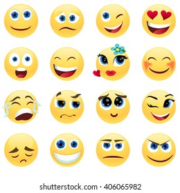 Set emotions yellow faces. Sleek design emoticons . Vector emotions for chat , messages, websites , communication on the Internet , SMS .