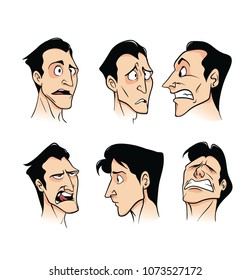 Set of emotions of a young cartoon man on a white background