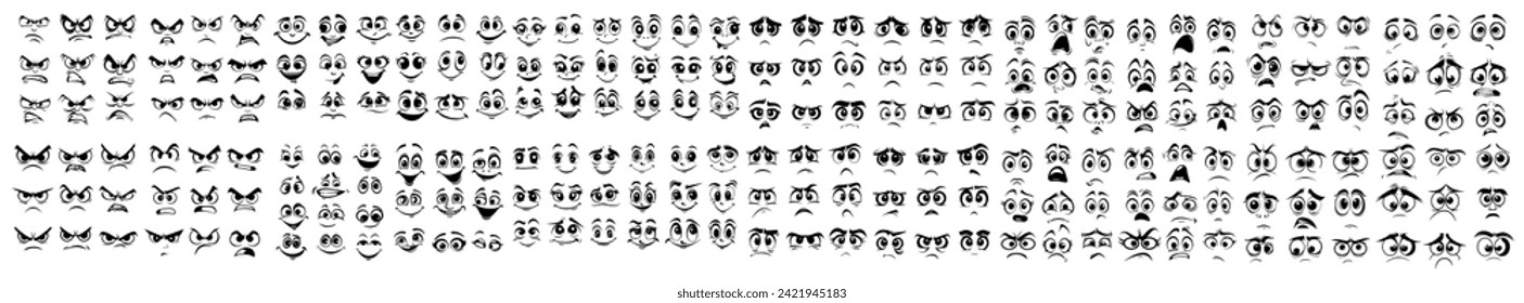 conjunto de caras emotivas. estilo de expresión de dibujos animados. enojada, triste, feliz, triste, sorprendida, nerviosa cara emoji.