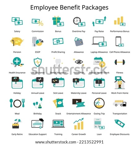 Set of Employee Benefit package for employee icon