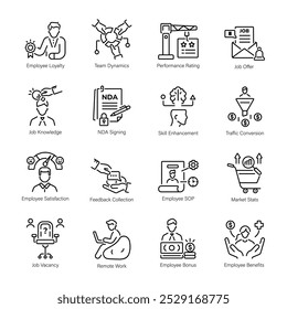 Set of Employee Evaluation Linear Style Icons 

