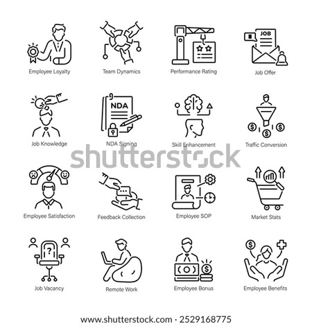 Set of Employee Evaluation Linear Style Icons 

