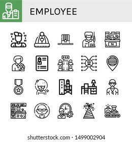 Set of employee icons such as Coach, Programmer, Hat, Worker, Interview, Human resources, Resume, Meeting, Skill, Pride, Official, Man, Supervisor, Desk, Counter, Time management , employee