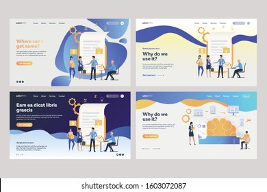 Set of employees analyzing financial documents. Flat vector illustrations of tiny business people near reports. Business concept for banner, website design or landing web page