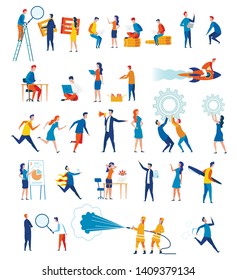 Set Employees Meet Deadlines Vector Illustration. Punctual People Try to get Job Done on Time. Office Staff Perform Various Work. People are Busy Working to do Everything on Time. Cartoon Flat.