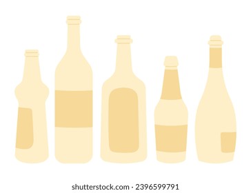 Set of empty alcohol bottles. Simple flat vector illustration.