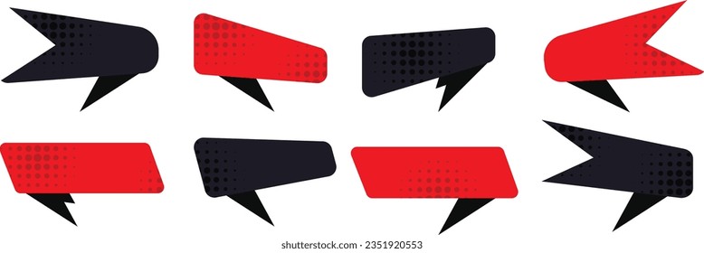 Set of empty banners for Black Friday sale. Abstract template for advertising signs promoting sales and promotions. Background features halftone dots in black and red. Isolated vector illustration