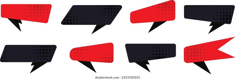 Set of empty banners for Black Friday sale. Abstract template for advertising signs promoting sales and promotions. Background features halftone dots in black and red. Isolated vector illustration