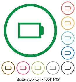 Set of Empty battery color round outlined flat icons on white background