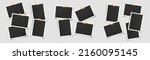 Set of empty black photo frames of various shape and size glued to transparent background with adhesive tape of different colors. Vector illustration with vintage style.