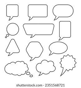 set of empty black and white speech bubbles in flat design, sticker for chat symbol, label, tag or dialog word
