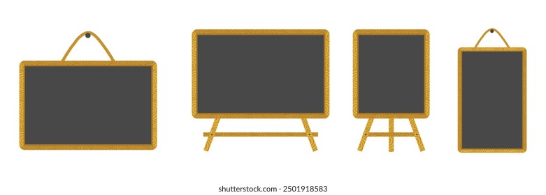 Set of Empty blackboard with wooden frame flat vector Illustration.