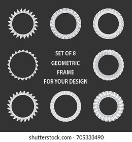 Set of empty blank geometric ornate frames, design elements on a black background.