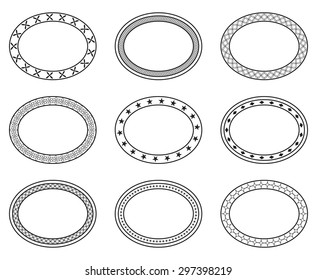 Set of empty blank vintage ornate frames, design elements, black isolated on white background, vector illustration.