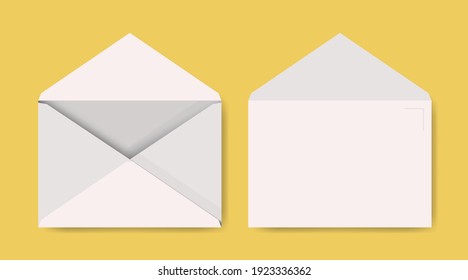 Set of empty blank white paper envelope. Template.