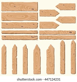 Set of empty, blank wooden planks or boards, guidepost, fence, with cracks and knots, you can simply grouped elements depends on your needs,vector