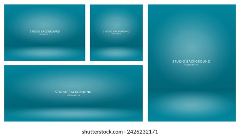 A set of empty blue backgrounds for presentations of cosmetic products for sale online. Studio panoramic backgrounds. Vector EPS.