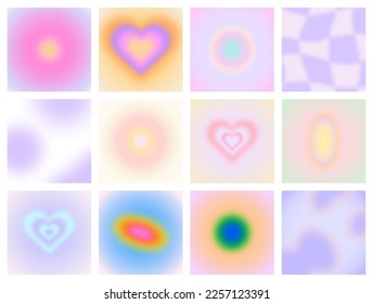 Set empty blur gradient background  Trendy vintage aesthetic pastel color template collection for social media post  Soft blurred love heart  abstract texture poster 