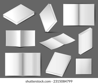 Set of Empty book mockup. Realistic blank book in hardcover in different angles. Applicable for design presentation. Mock Up Template Ready For Your Design. Vector EPS10