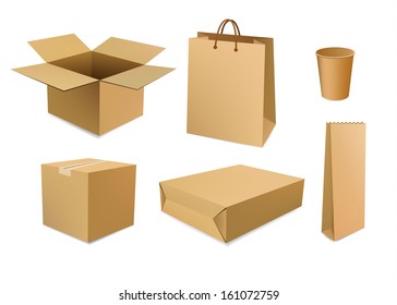 Set of empty boxes and packages