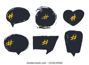 Set of empty bubble banners with hashtags. trendy design for young slang words. Vector illustration