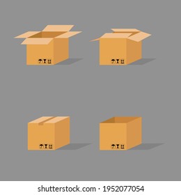 Set of empty carton packing ,logistic icon , transport concept. 