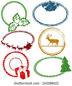 Set of empty Christmas stamps isolated on white background, vector illustration