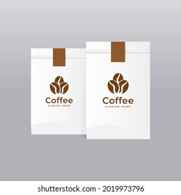 Set of empty coffee bag packaging mockup with clip ribbon isolated on gradation background. Vector illustration. Can be used for your designs, presentations, promos and advertisements.Eps 10
