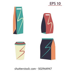 set Empty color shopping bags paper cup isolated on white background vector layout. layout for advertising design