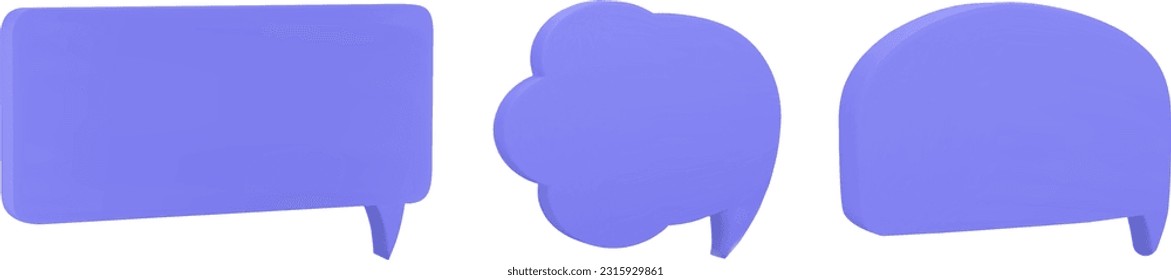 Set of empty colored  text bubbles in various shapes.3d speech bubble dialogue balloon.Thought clouds of different shape.