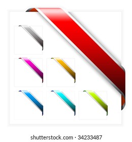 Set of Empty colorful corner ribbons with white stripes - you can write some text on it (sale, new, sold, free, hot, etc)