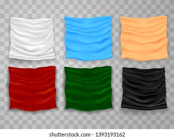Set of empty colorfulrealistic flags on transparent background.