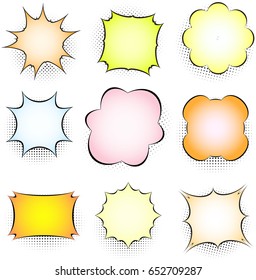 Set of empty comic box, talking bubbles. Collection of trendy colored cloud in pop art vector style. Comics book background templates.