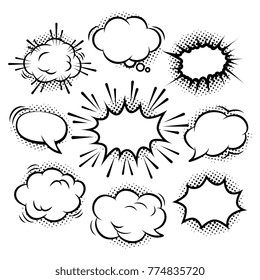 Set of empty comic bubbles speech hand drawn vector illustration