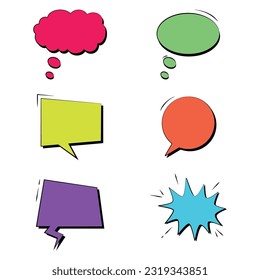 Set Of Empty Comic Multi Colored Speech Bubbles Icon Vector Design.