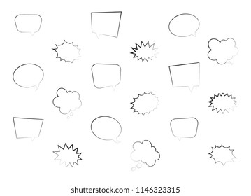 set of empty comic speach bubbles with flat shadows on white background