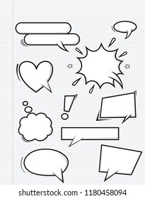 set of empty comic speech bubbles on paper background.