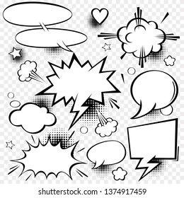 set of empty comic speech bubbles on transparent  background