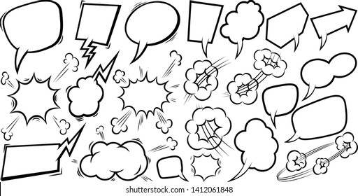 Set of empty comic speech bubbles. Design element for poster, t shirt, emblem, sign, label, banner, flyer. Vector illustration 