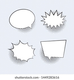 set of empty comic speech bubbles with halftone dotted shadows. vintage pop art dialog elements easy to edit and customize. eps 10