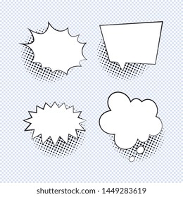 set of empty comic speech bubbles with halftone dotted shadows. vintage pop art dialog elements easy to edit and customize. eps 10