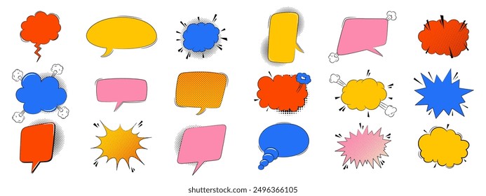 Set of empty comic speech bubbles in trendy pop art style.