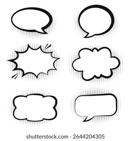 Set of Empty Comic Speech Bubbles – Hand Drawn Vector Pop Art Elements for Dialogue and Expression