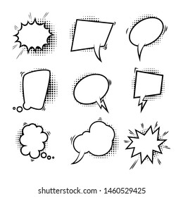 Set of empty comic style speech bubbles with halftone shadows. Design element for poster, emblem, sign, banner, flyer. Vector illustration