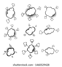 Set of empty comic style speech bubbles with halftone shadows. Design element for poster, emblem, sign, banner, flyer. Vector illustration