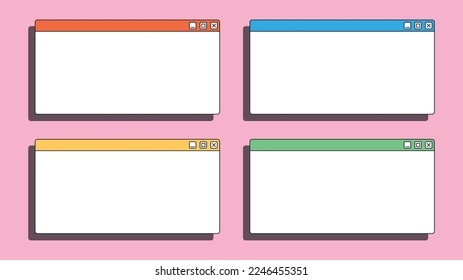 Conjunto de ventanas de equipo vacías. Interfaz de usuario de PC de los 90. Estilo retro. Diseño antiguo. Ilustración del vector